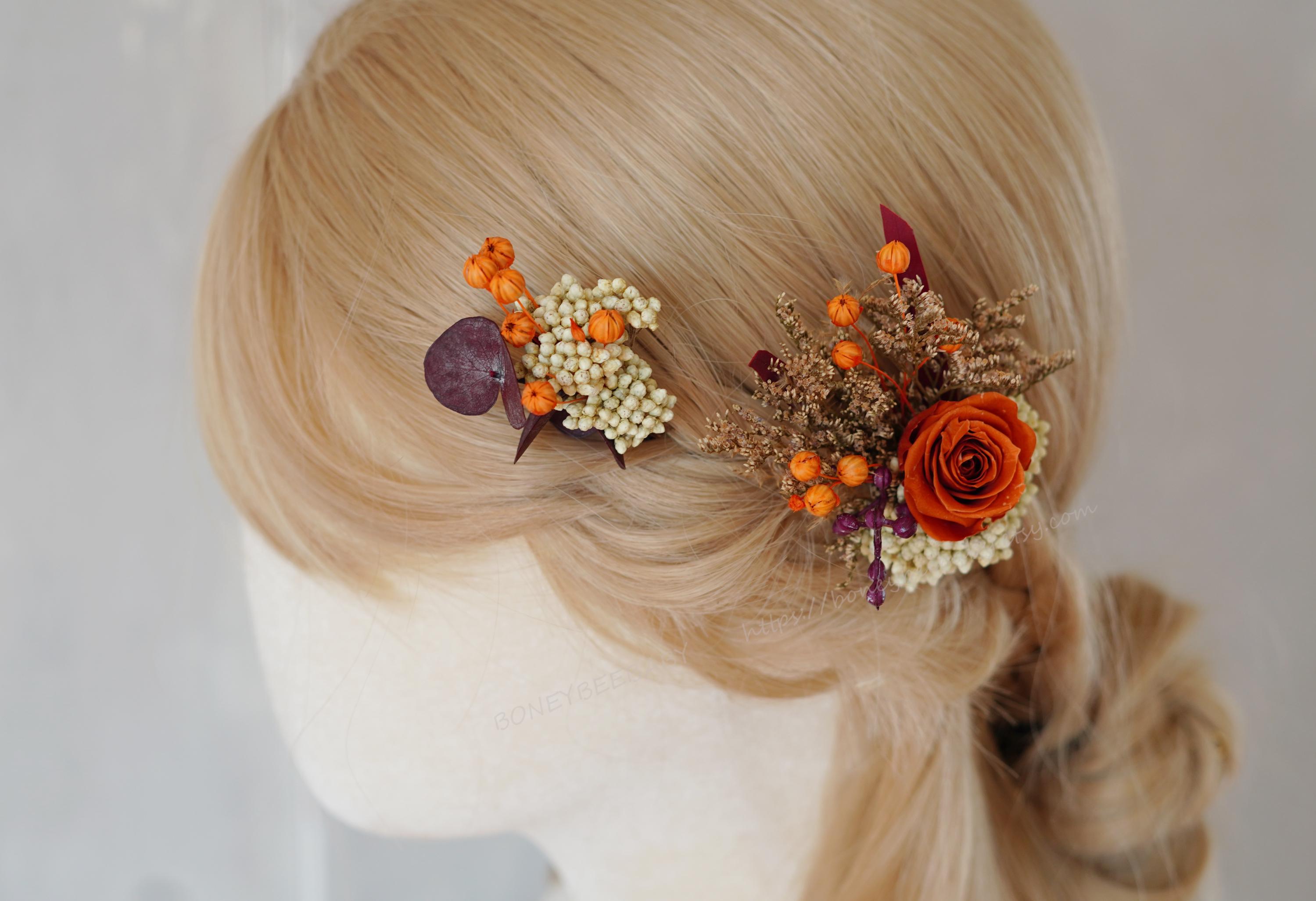 Orange Satin Flower Hair Clip with Rhinestone Fringe Small Rhinestoned Red-orange Flower Hair Clip - Etsy main image 2