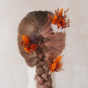 Terracotta Dried Flower Hair Pins,Autumn Wedding Hair Clip,Burnt Orange Hair Clip,Bridal Hair Clip,Autumn Hair Clips,Babys Breath Hair Forks