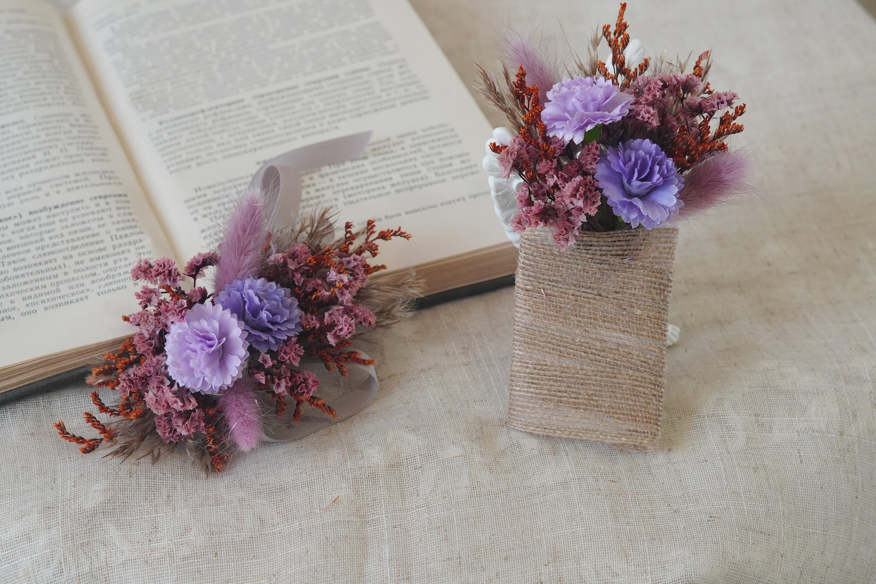 Boutonnière De Mariage Pour Homme - Motif Taro Violet Avec Perles, Élégante Pour Cérémonies