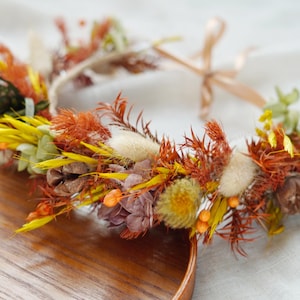Pine Cone Dried Flower Crown,Orange Dried Flower Crown,Flower Girl Crown,Colorful Dried Flower Crown,Bohemian Style Crown,Bride Crown