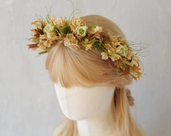 Green Flower Crown,Forest Wedding Dried Flower Crown,Flower Girl Crown,Dried Flower Crown,Bohemian Style Crown,Bridal Crown