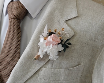 Romantic Blush Pink wedding Dried Flower boutonniere,Pink Dried Flower Boutonnière,Boho Boutonniere,Groom Boutonniere,Pink Boutonniere