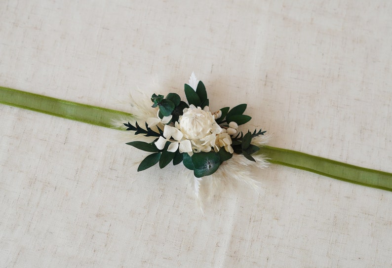 Green Eucalyptus Corsages,Bride/Bridesmaid Corsages,Wedding Corsages,Wrist Corsages,Wedding Accessory,Flower Bracelet,Pampass Corsages image 6