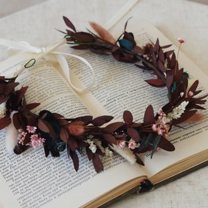 Blush Dried Flower Crown,Bridal Crown,Wedding Headpiece,Flower Girl Crown,Flower Headband,Bridesmaid Gift,Boho Hair Wreath,Rust Flower Crown