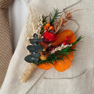 Natural Dried Rose Boutonniere,Greenery Eucalyptus Terracotta Wedding Boutonniere,Groom Boutonniere,Wedding Boutonniere,Groomsmen Buttonhole