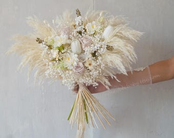 Tulip Bouquet,Rose Bouquet,White Silk Flowers,Dried Flowers Bridal Bouquet,Rustic Boho Bouquet,Wedding Bouquet,Bridal Bouquet