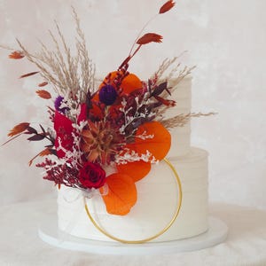 Burnt Orange Cake Topper,Floral Cake Topper,Autumn Cake Wreath,Party Decorations,DIY Cake Topper,Pampas Topper,Wedding Cake Topper