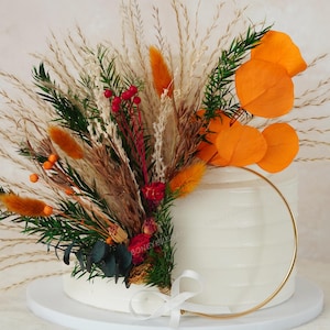 Green and Orange Cake garland,Dried Flower Cake Decoration, Eucalyptus Decoration,Cake Decoration,Cake Wreath,Wedding Decoration