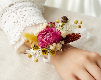 Colorfully Corsage,Boho Corsage,Wedding Corsage,Bridesmaid Corsage,lady Flower Corsage,Bridal Wrist Corsage,Wrist Corsage