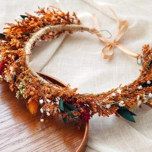 Autumn Wedding Bridal Crown,Burnt Orange Dried Flower Crown,Flower Girl Crown,Dried Flower Crown,Bridesmaid Gift,Bohemian Crown,Bridal Crown