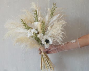White Bouquet,White Silk Flowers,Dried Flowers Bridal Bouquet,Rustic Boho Bouquet,Wedding Bouquet,Bridal Bouquet