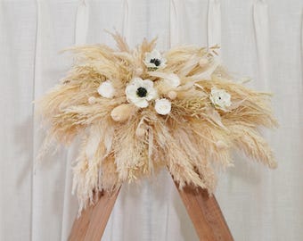 Arco floral color crema, arreglo de arco de hierba de la pampa, fondo para boda, arco floral, boda bohemia, arco floral para boda, boda rústica