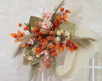 Palm leaves Wedding Floral Arrangement,Pampas Grass arch arrangement,Ceremony Arch Flower,Boho Wedding,Wedding Arch Flower,Rustic Wedding