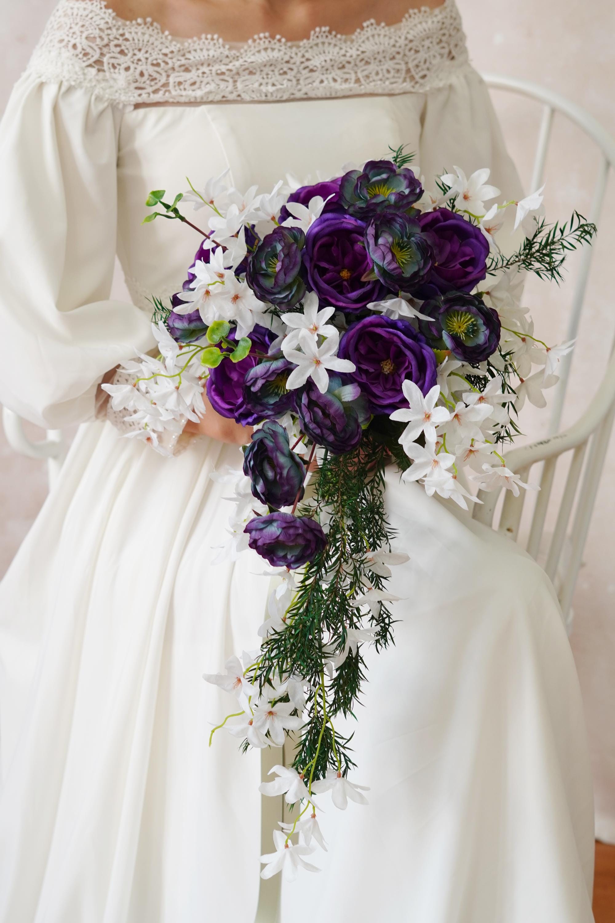 Simulated Weeping Jasmine Bouquet,simulation Purple Silk Flower