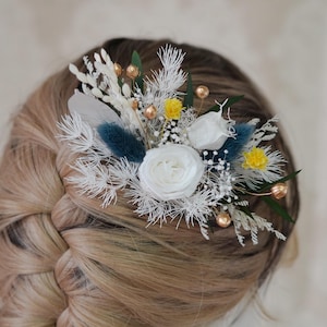 Navy Blue Hair Comb,Romantic flower Hair Comb,Dried flower Hair Comb,Bridesmaids Hair Comb,Bridal Comb,Wedding Comb,Bridal Hair Comb
