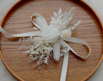 White Rose Wrist Corsages,Wedding Corsages,Wrist Corsages,Wedding Accessory,Boho Dry Flower Corsages,Ladies Corsages,Pampas Grass Corsages