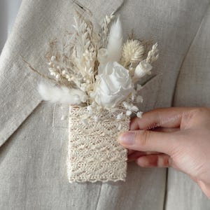 White Rose Dried Flower Pocket Boutonniere,Pampas Grass Boutonnière,Wedding Boutonnière,Boho Boutonniere,Party Boutonnière Wedding Flower