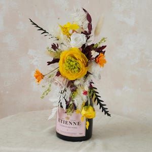 Yellow Flower Bottle Bouquet,Wine Bottle Bouquet,Floral Bottle Bouquet,Wine Lover Gift,Wine Centerpiece,Wedding Centerpiece,Gift Idea