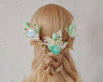 Baby Blau getrocknete Blume Haarnadeln, etwas Blaue Blume Haarkamm, hellblaue Haarnadeln, Braut Haarnadel, Boho Hochzeit Haarnadel