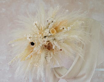 Decoración de fondo de arco blanco, arreglo de arco de hierba de la pampa, fondo de boda, flor de arco, boda bohemia, flor de arco de boda, boda rústica