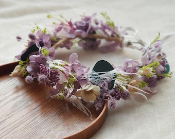 LLinfflr Blumenkrone Aus Kunstblumen – Lila, Verstellbar, Für Hochzeit, Party, Fotoshooting