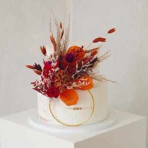 Terracotta Cake Topper,Burnt Orange Cake Topper,Bunnytails Cake Topper,Flower Cake Decor,Pampass Floral,Wedding Topper ,Floral Cake Topper