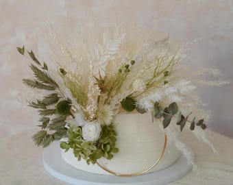 Jasnozielony Topper na Tort, Kwiat Pampas, Topper na Tort, Topper na Tort Imprezowy, Topper na Tort Kwiatowy, Topper na Ślub Garland, Topper na Tort Kwiatowy