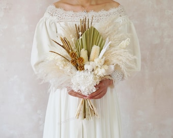 Palm Leaf Bouquet,Dried Flowers Bridal Bouquet,Rustic Boho Bouquet,Wedding Bouquet,Bridal Bouquet,Flower Bouquet