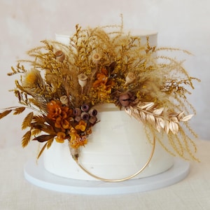 Gold Flower Cake Topper,Autumn Cake Wreath,Floral Cake Topper,Party Decorations,DIY Cake Topper,Pampas Topper,Wedding Cake Topper