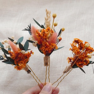 Green and Burnt Orange Dried Flower Hair pins,Hair pins,Hair Accessories,Bridal Hair Clip,Wedding Hair Clip,Floral Hair Pins,Boho Hairpin
