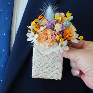 Colorful Wedding Boutonniere,Dried Flower Pocket Boutonniere,Boho Mini Bouquet,Groom Boutonniere,Wedding Boutonniere,Men Boutonniere