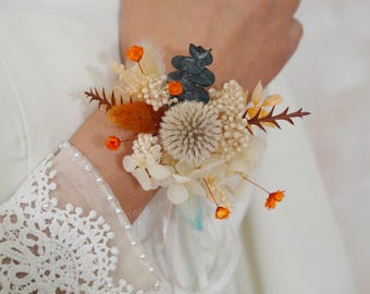 Orange And White Wedding Corsages,Wrist Corsages,Boho Dry Flower Corsages,Wrist Corsages,Ladies Corsages,Handmade Flower Bracelet