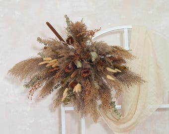 Dark Brown Rose Arch Flower,Pampas Grass Arch Arrangement,Ceremony Arch Flowers,Boho Wedding,Arch Flowers,Rustic Wedding,Wedding Backdrop