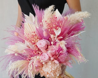 Blush Pink Dried Flowers Bridal Bouquet,Pink Bouquet,Romantic Bride,Boho Bouquet,Pampas Grass Bouquet,Wedding Bouquet,Bridal Bouquet