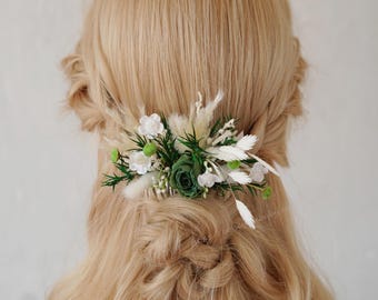 Peineta de flores de rosa verde para bodas, peineta de plantas verdes, peineta nupcial, peineta de flores, peineta de flores hecha a mano