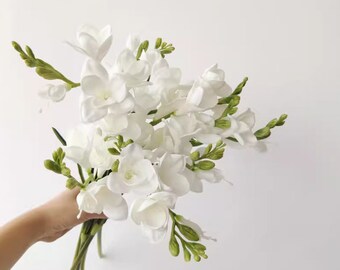 Artificial Freesia Flowers,White Freesia Orchids,Artificial Plant Stems,Home Decorations,DIY Centerpieces Decorations,Kitchen Decorations