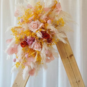 Pink and Yellow Arch Flowers,Pink Arch Flowers,Wedding Decor,Pampas Grass Arch Arrangement,Wedding Arch Decor,Wedding Arch Flowers