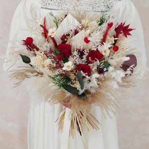 Red and Cream Wedding Bouquets,Rustic Bohemian Bouquets,Rose and Eucalyptus Design,Bridal Bouquets,Wedding Bouquets,Dried Flowers Wedding