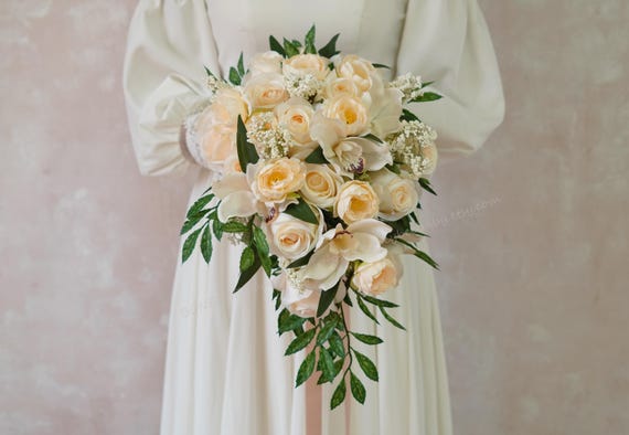 flowers to go with champagne wedding dress Roses Bridal Bridesmaids Prom,Wedding Bouquet,Silk Bouquet,Boho Wedding Bouquet,waterfall bouquet Gold US Size:12/44 Mesh Overlay Cotton Sateen Lattice Midi Warm peach