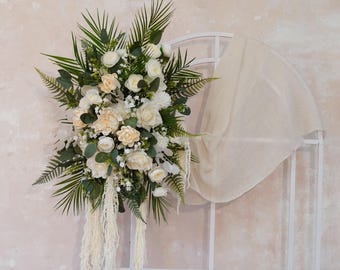 Artificial Green Leaf Arch With Flower,White Rose Arch Flower,Fall Wedding,Wedding Arrangement Arrangement,Wedding Backdrop