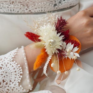 Rust Bridesmaid Corsage,Orange Bridal Corsage,Wedding Corsages,Bridesmaid Bracelet,Dry Corsages,Ladies Corsages,Wrist Corsages,Corsage