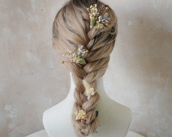 Natural Hairpins,Gray Blue Flower Hairpins,Boho Romantic Flower Hair Pins,Bridal Hair Clips,Rustic Wedding Hair Accessories,Flower Hair Pins