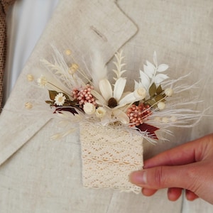Cream and Pink Pocket Boutonniere,Pampas Grass Boutonnière,Wedding Boutonnière,Boho Boutonniere,Party Boutonnière,Wedding Boutonniere