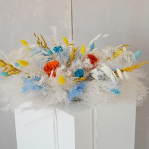 Blue and Yellow Table Centerpiece,Table Decor,Boho Home Decor,Wedding Centerpiece Flower,Pampas Grass Centerpiece,Wedding Decor