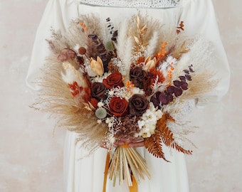 Preserved Rose Bridal Bouquet,Boho Terracotta Rose Bouquet,Rust Bridal Bouquet,Terracotta Ivory Bouquet,Wedding Bouquet,Bridal Bouquet