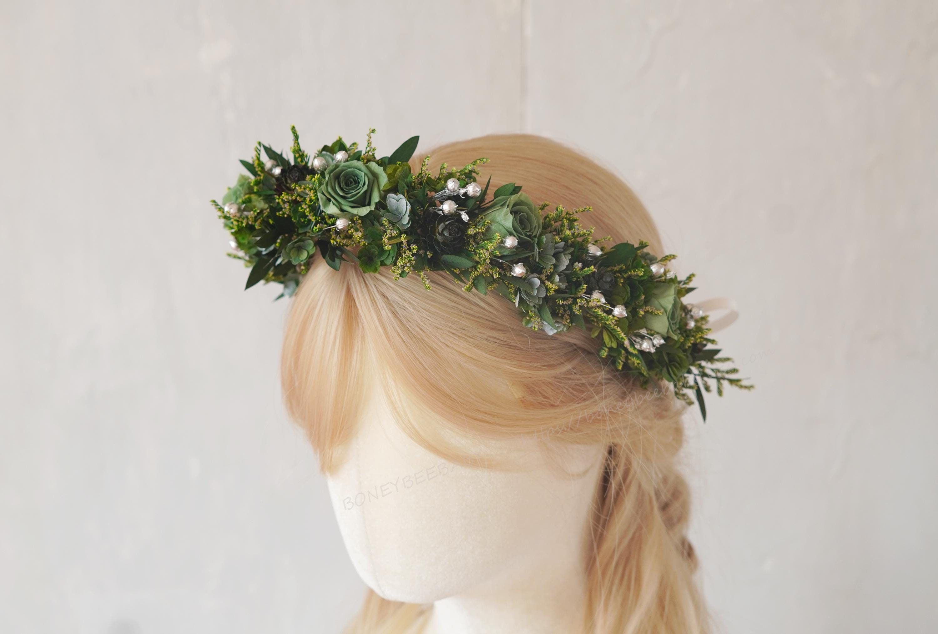 5851 48 Pcs Flower Headbands Floral Garland Headbands Fairy Wreath Green Amazon.com: 30 PCS Assorted Colored Flower Crown Wreath  main image 2