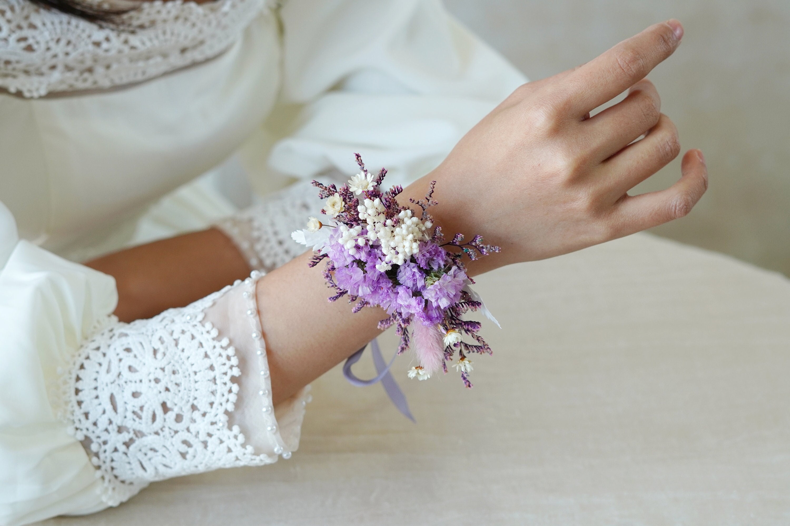 Purple Flowers Wrist Corsage,romantic Purple Flower Bracelet 