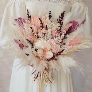 Romantic Wedding Bouquet,Bridal Bouquet,Dried Flower Bouquet,Pink Rose Bouquet,Pink Bouquet,Boho Bridal Bouquet,Pampas Grass Bridal Bouquet