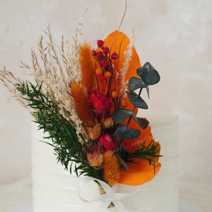 Orange Cake Topper,Green Cake Decor,DIY Cake Topper,Dried Flower Topper,Pampass Cake,Wedding Cake Topper,Floral Cake Topper,Party Topper
