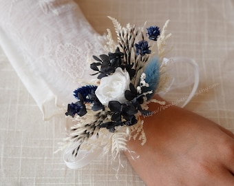 White Rose & Navy Blue Corsages,Navy Blue Wedding,Wedding Corsages,Wedding Accessories,Women's Corsages,Handmade Flower Bracelets